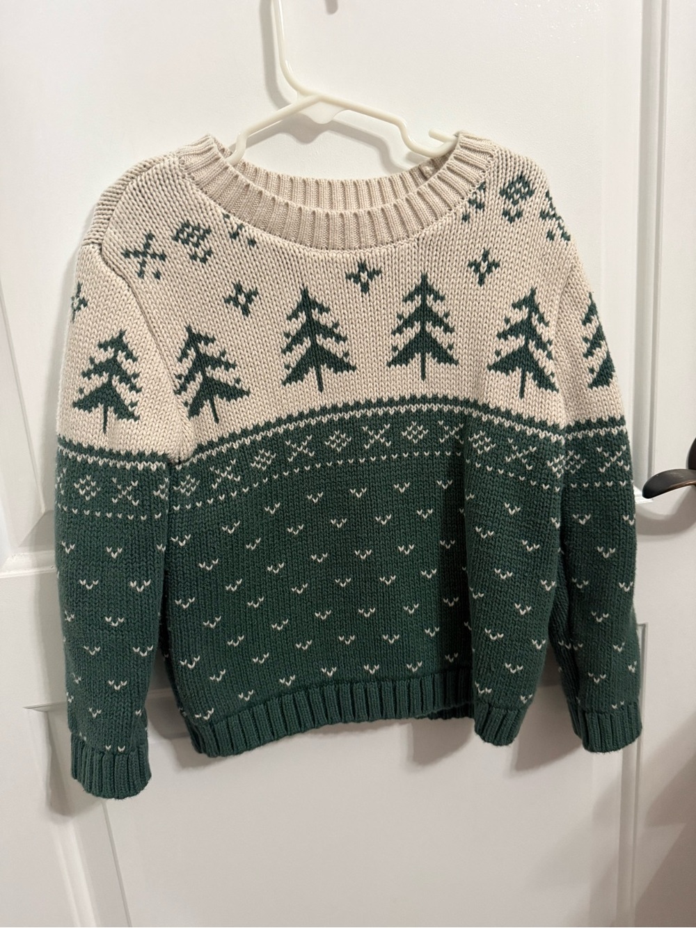 Carter's Cream and Green Fair Isle Tree Crewneck Sweater
